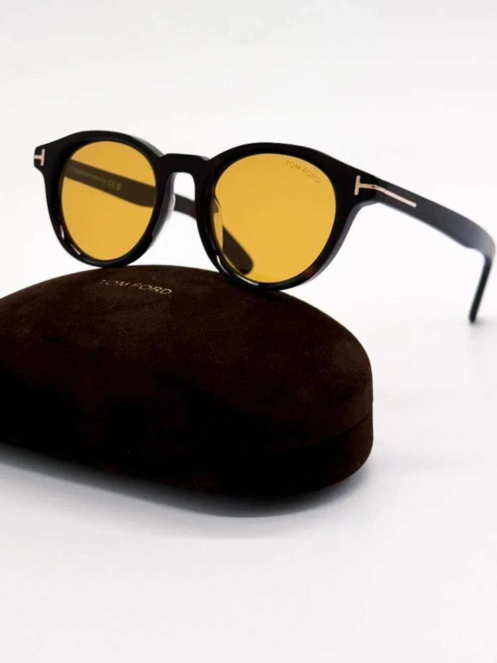 New Tom Ford TF1123 52E Round Black Yellow Men Sunglasses Authentic